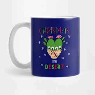 Christmas In The Desert - Cacti Couple In Christmas Candy Cane Bowl Mug